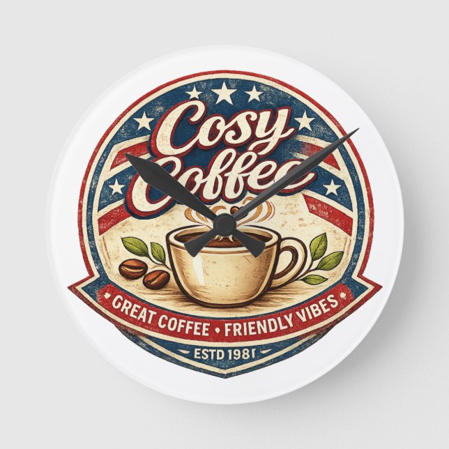 Cozy Coffee Round Clock (Front)