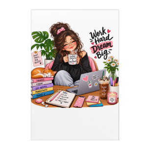 Cozy Coffee Study Girl – Work Hard Dream Big Acrylic Print