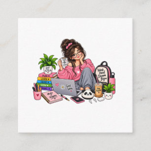 Cozy Coffee Study Girl – Work Hard Dream Big Enclosure Card