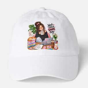Cozy Coffee Study Girl – Work Hard Dream Big Hat