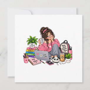 Cozy Coffee Study Girl – Work Hard Dream Big Invitation