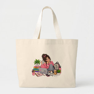 Cozy Coffee Study Girl – Work Hard Dream Big Large Tote Bag