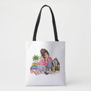 Cozy Coffee Study Girl – Work Hard Dream Big Tote Bag