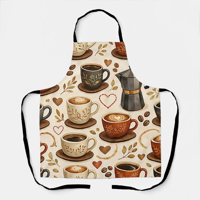 Cozy Coffee Time - Warm Aesthetic Seamless Pattern Apron (Front)
