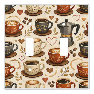 Cozy Coffee Time - Warm Aesthetic Seamless Pattern Light Switch Cover