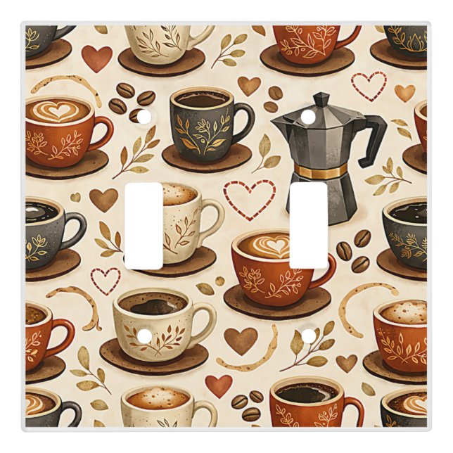 Cozy Coffee Time - Warm Aesthetic Seamless Pattern Light Switch Cover (Front)