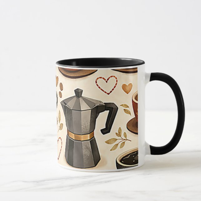 Cozy Coffee Time - Warm Aesthetic Seamless Pattern Mug (Right)