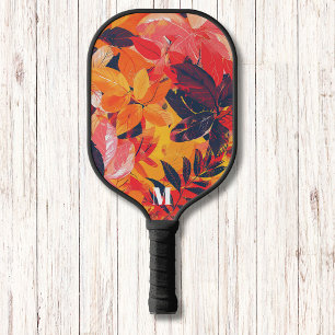 Cozy Colorful Fall Leaves Modern Monogram Pickleball Paddle