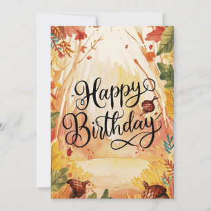 Cozy Colorful Forest Autumn Fall Happy Birthday Card