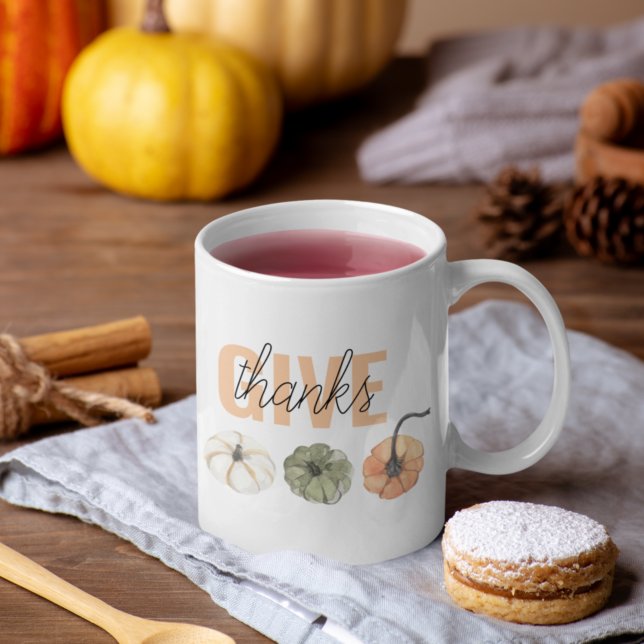 Cozy Colorful Pastel Give Thanks and Pumpkin Coffee Mug (Creator Uploaded)