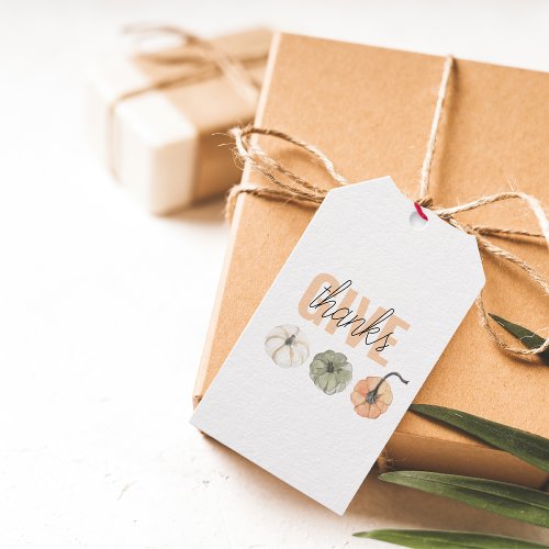 Cozy Colorful Pastel Give Thanks and Pumpkin Gift Tags