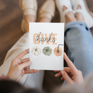 Cozy Colorful Pastel Give Thanks and Pumpkin Holiday Card