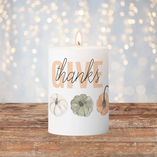 Cozy Colorful Pastel Give Thanks and Pumpkin Pillar Candle