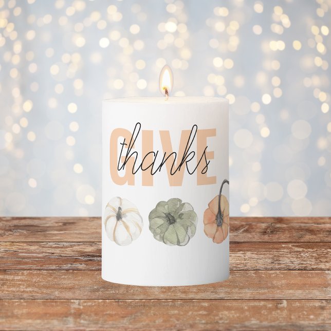 Cozy Colorful Pastel Give Thanks and Pumpkin Pillar Candle (Creator Uploaded)