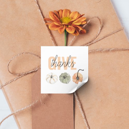 Cozy Colorful Pastel Give Thanks and Pumpkin Square Sticker
