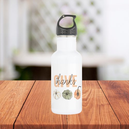Cozy Colorful Pastel Give Thanks and Pumpkin Stainless Steel Water Bottle