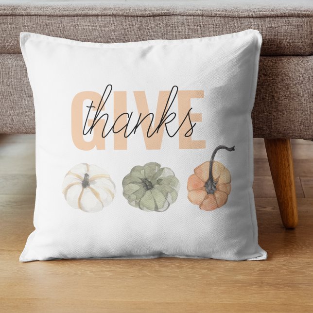 Cozy Colorful Pastel Give Thanks and Pumpkin Throw Pillow (Creator Uploaded)