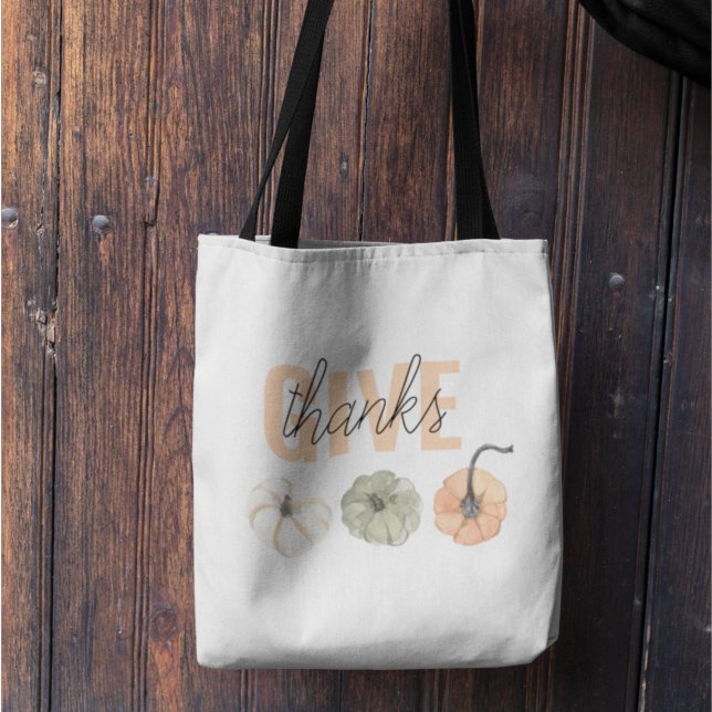 Cozy Colorful Pastel Give Thanks and Pumpkin Tote Bag (Creator Uploaded)