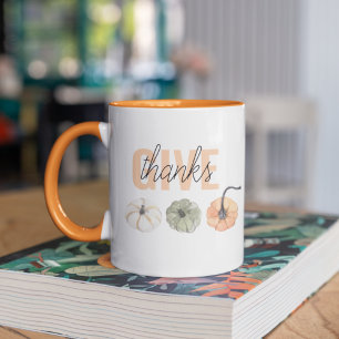 Cozy Colorful Pastel Give Thanks and Pumpkin Two-Tone Coffee Mug