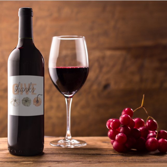 Cozy Colorful Pastel Give Thanks and Pumpkin Wine Label (Creator Uploaded)