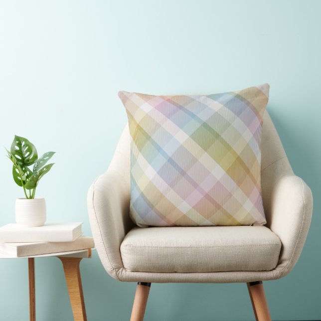 Cozy colorful tartan plaid, pink Throw Pillow (Chair)
