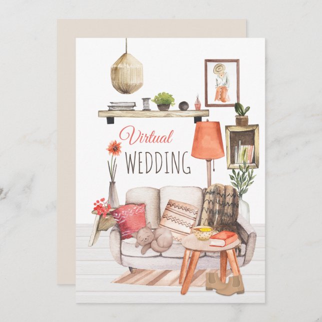 Cozy Comfort of Home Script Virtual Wedding Invitation (Front/Back)