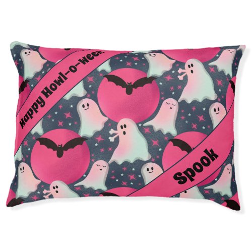 Cozy companion not so spooky ghosts pink pet bed