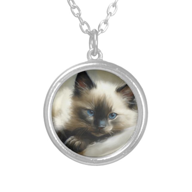 Cozy Companion Siamese Kitten Silver Plated Necklace (Front)
