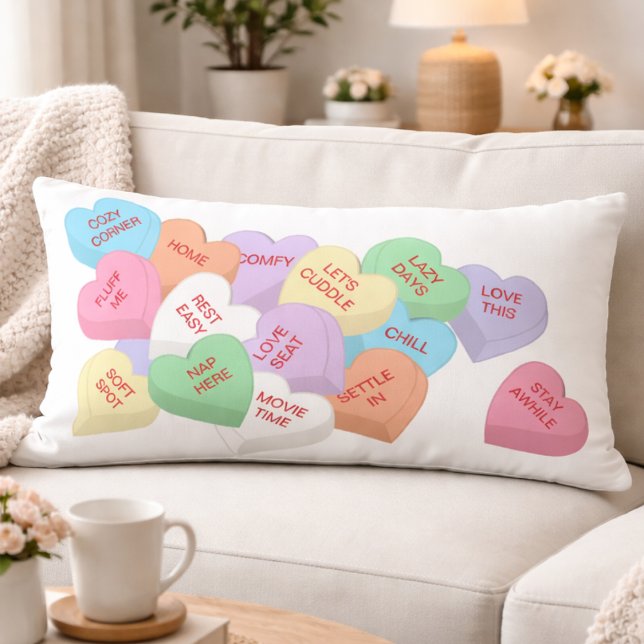 Cozy Conversation Hearts Pastel Lumbar Pillow (Creator Uploaded)