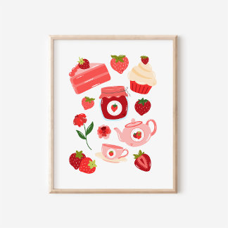 Cozy Coquette Strawberry Collage Kitchen Art Print