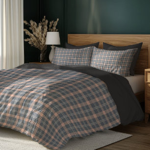 Cozy Coral and Grey Plaid Duvet for Soft Sleep Cover