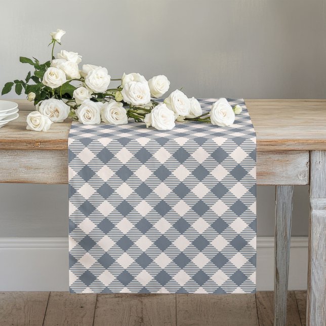 Cozy Coral Grey Plaid Table Runner Gatherings (Cozy Coral Grey Plaid Table Runner Gatherings)