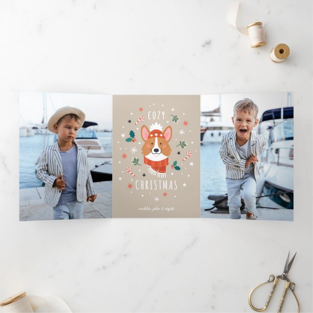 Cozy Corgi - Christmas Warmth Tri-Fold Holiday Card (Inside)