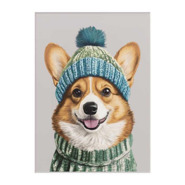 Cozy Corgi in Winter Gear Acrylic Print (Front)