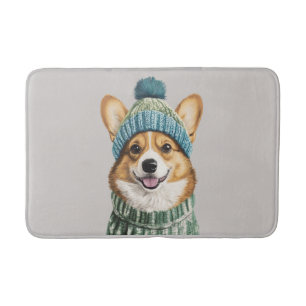 Cozy Corgi in Winter Gear Bath Mat