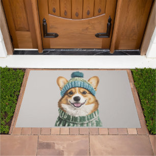 Cozy Corgi in Winter Gear Doormat