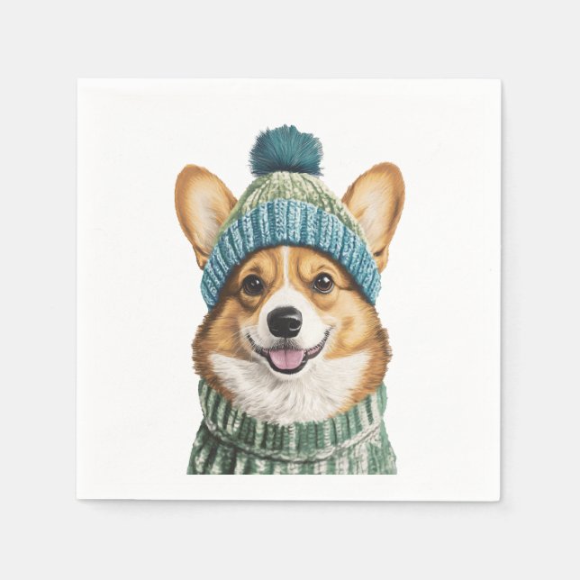 Cozy Corgi in Winter Gear Napkins (Front)
