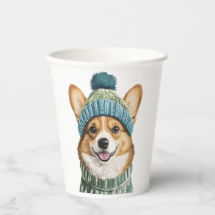 Cozy Corgi in Winter Gear Paper Cups