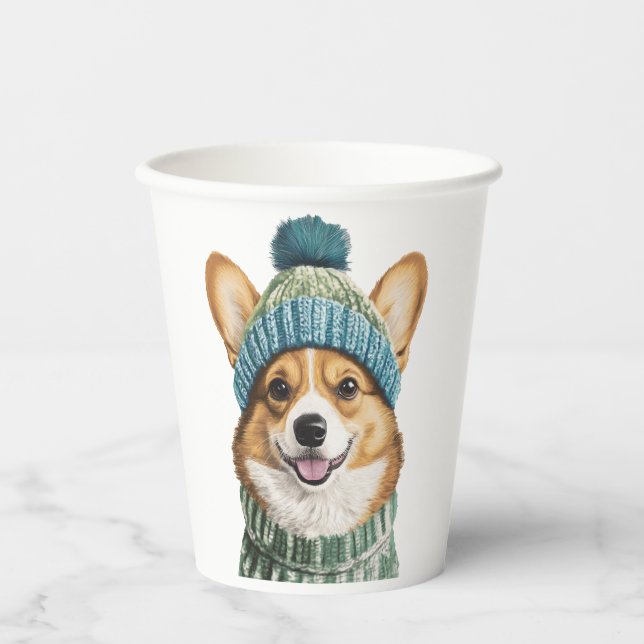 Cozy Corgi in Winter Gear Paper Cups (Front)