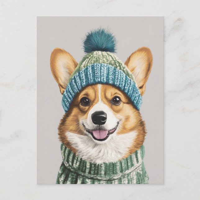 Cozy Corgi in Winter Gear Postcard (Front)