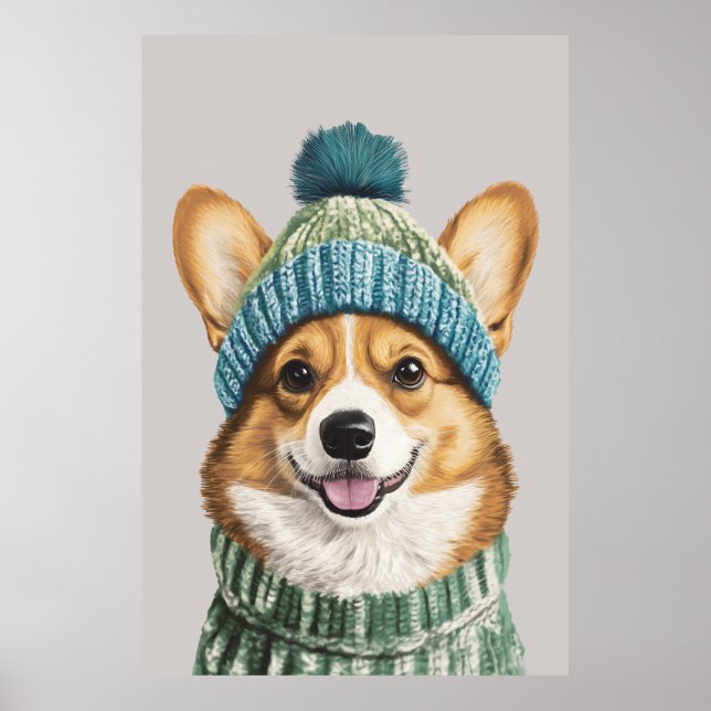 Cozy Corgi in Winter Gear Poster (Front)