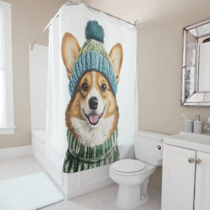 Cozy Corgi in Winter Gear Shower Curtain