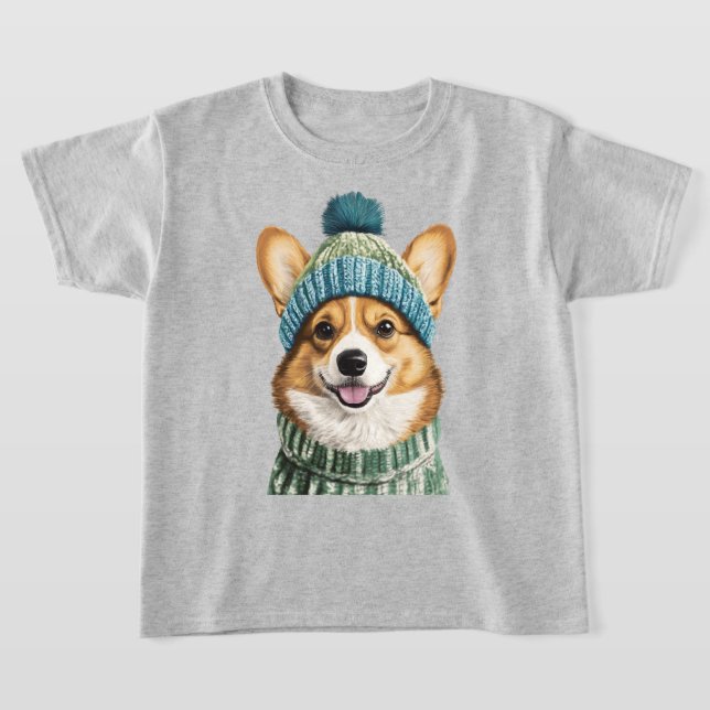 Cozy Corgi in Winter Gear T-Shirt (Laydown)