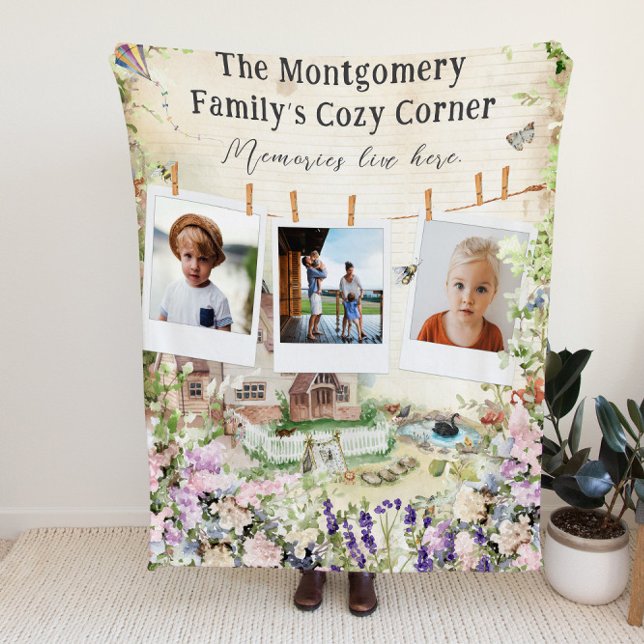 Cozy Corner | Floral Garden Family Photo Fleece Blanket (Creator Uploaded)