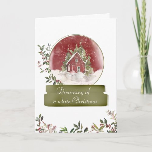 Cozy Cottage and Berries Snow Globe Christmas Card