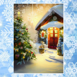 Cozy Cottage Christmas Snow Personalize Signature Holiday Card