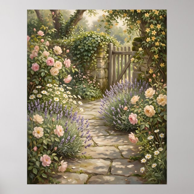 Cozy Cottage Garden Floral Path Poster (Front)
