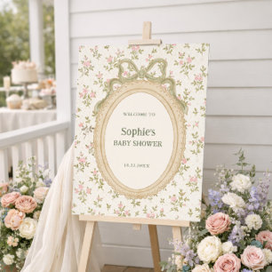 Cozy Cottage Green Bow Frame Baby Shower Welcome Foam Board