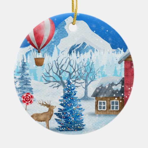 Cozy Cottage In Winter Wonderland Ceramic Ornament