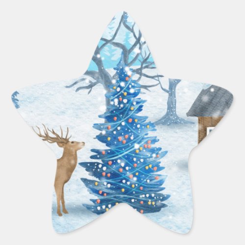 Cozy Cottage In Winter Wonderland Star Sticker